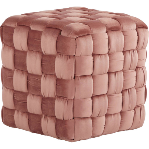 Square Braided 16" Ottoman in Blush Pink Velvet